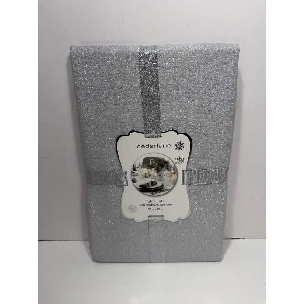 CEDARLANE Water Resistance EASY CARE Silver TABLECLOTH Sparkly 52 x 70 New